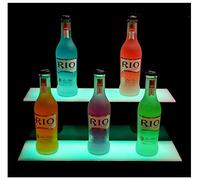 Espositore per bottiglie di liquori a LED, barra a 2 livelli illuminata con telecomando RF per cambiamenti di colore, accento decorativo per la casa, 50 x 21 x 17 cm