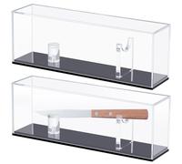 Espositore per coltelli in acrilico con coperchio, 2 pezzi, base nera, 26,7 x 9,4 x 6,3 cm, perfetta per coltelli da collezione, decorazioni da cucina e per riporre oggetti