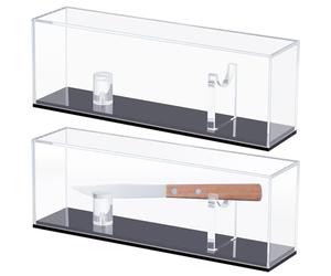 Espositore per coltelli in acrilico con coperchio, 2 pezzi, base nera, 26,7 x 9,4 x 6,3 cm, perfetta per coltelli da collezione, decorazioni da cucina e per riporre oggetti