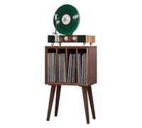 Espositore per dischi in vinile, in legno massiccio, stile retrò, per soggiorno e camera da letto, ideale per lettore DVD e console di gioco (finitura noce)