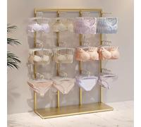 Espositore per Lingerie Regolabile - Mensola per Reggiseno per Mutandine da Pavimento per Espositore per Calzini Perforati Senza Parete, Gold, 40x40x135cm