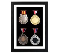 Espositore per medaglie, cornice per 4 medaglie, perfetta per corridori, maratone, vincitori di gare, calcio, calcio, ginnastica e tutti gli sport (nero, A4)