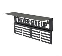 Espositore per medaglie da parete con mensola, trofeo in metallo e porta medaglie, con 4 file di ganci con tappo per contenere ed esporre oltre 64 medaglie e trofei sportivi (nero)