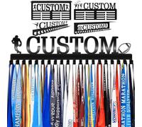 Espositore per medaglie personalizzato con nome testo personalizzato in acciaio porta medaglie da parete con mensola porta medaglie per premi nastri corsa calcio corsa baseball calcio stile 2 - senza