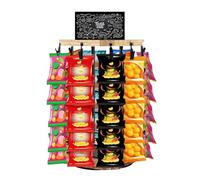 Espositore per patatine fritte, organizer per snack, 5 ripiani, 40 clip, girevole a 360 gradi, con bacheca, stazione per organizzare la dispensa della cucina