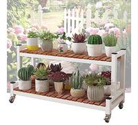 Espositore per piante a 2 livelli e 3 ripiani, supporto per fiori con freno, per interni ed esterni, mensola a scala per decorazione domestica e presentazione delle piante
