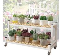 Espositore per piante a 2 livelli e 3 ripiani, supporto per fiori con freno, per interni ed esterni, per vasi da giardino, mensola a scala per decorazione domestica e presentazione delle piante