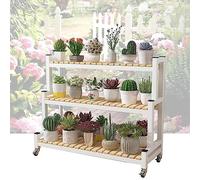 Espositore per piante a 2 livelli e 3 ripiani, supporto per fiori con freno per interni ed esterni, scaffale a scala per casa e patio, versatile vetrina per piante