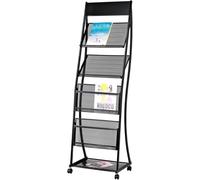 Espositore per Riviste Espositore per Brochure Espositore per Riviste da Terra Porta Riviste con Ruote Espositore per Giornali con 4 Ripiani per Esposizione di Prodotti Fiere Mostra Port, Black