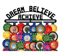 Espositore per rosette | DREAM BELIEVE ACHIEVE | Metallo | Appendiabiti da parete per mostre di cavalli