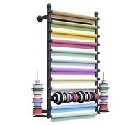 Espositore per Rotoli di Nastro Espositore Porta-carta Da Regalo con Pannello Mobile per Nastri, 12 Ripiani Espositore Da Parete per Laboratorio Creativo/ Negozio Di Fiori, Nero(Rod 80cm/31.5in)