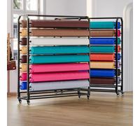 Espositore per Rotoli di Tessuto Commerciale, Grande ripiano sospeso in Metallo Nero con Asta Regolabile e Ruote frenabili per Bobine di Vinile/Pellicola Che Cambi,18 Rods-195cm