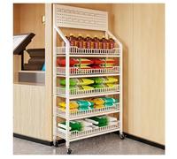 Espositore Per Scaffali Da Supermercato A 3/4/5 Ripiani, Porta Snack In Metallo Con Ruote E Ganci, Porta Snack Indipendente Per Snack/frutta/utensili, Per Ufficio/cucina/dispensa(Bianco,50x27x140cm)