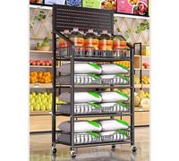 Espositore Per Scaffali Da Supermercato A 3/4/5 Ripiani, Porta Snack In Metallo Con Ruote E Ganci, Porta Snack Indipendente Per Snack/frutta/utensili, Per Ufficio/cucina/dispensa(nero,50x27x165cm)