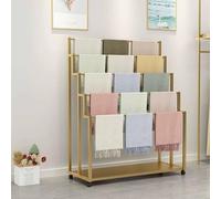 Espositore per sciarpe da pavimento in metallo dorato a 5 livelli, organizer per negozi di abbigliamento commerciale per cravatte, hijab, cinture, asciugamani e pantaloni da boutique, soluzione per