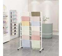 Espositore per sciarpe regolabile in metallo girevole a 360° con ruote, supporto regolabile per rotoli di tessuto, organizer per cinture, scialli e hijab per boutique (bianco, 100*40*145 cm/