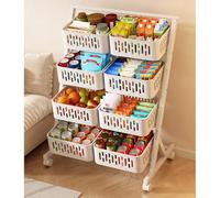 Espositore per snack con ruote, organizer a 4 ripiani in metallo per alimenti, frutta, verdura, supporto portatile per concessioni home theatre