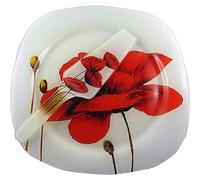 Espositore per torte con paletta di vetro, vassoio per torte o torta 30X30cm Poppy Design, presentato nel suo cartone e scatola regalo in pvc, Natale, festa. Piatto da portata bianco e rosso