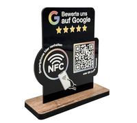 Espositore per valutazione google NFC & QR code - scudo/display per valutazioni per bancone, recensione, pratica, ristorante, studio - espositore per recensioni/recensioni (nero, V2 DIN A6)