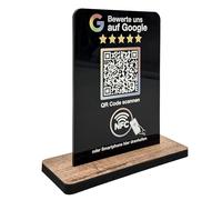 Espositore per valutazione google NFC & QR code - scudo/display per valutazioni per bancone, recensione, pratica, ristorante, studio - espositore per recensioni/revisione (nero V1 DIN A5)