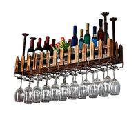 Espositore per vino da appendere al soffitto, con supporto per bicchieri, in legno e metallo, include accessori per il montaggio, 80 x 20 cm