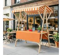 Espositore Pieghevole in Legno per Bancarella del Mercato Multiuso Durevole Carrello Alimentare da Esterno con Baldacchino A Strisce Scaffale per Cibo da Strada Ed Eventi,09,150cm