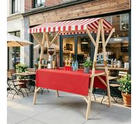 Espositore Pieghevole in Legno per Bancarella del Mercato Multiuso Durevole Carrello Alimentare da Esterno con Baldacchino A Strisce Scaffale per Cibo da Strada Ed Eventi,01,150cm