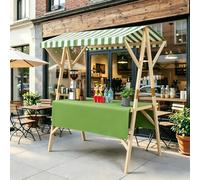 Espositore Pieghevole in Legno per Bancarella del Mercato Multiuso Durevole Carrello Alimentare da Esterno con Baldacchino A Strisce Scaffale per Cibo da Strada Ed Eventi,03,150cm