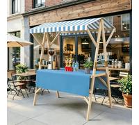 Espositore Pieghevole in Legno per Bancarella del Mercato Multiuso Durevole Carrello Alimentare da Esterno con Baldacchino A Strisce Scaffale per Cibo da Strada Ed Eventi,05,120cm