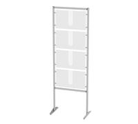 Espositore porta avvisi su piedini 4 pannelli 2xA4 verticale - 8 tasche totali Organizza i tuoi avvisi Dimensioni 610x h 1817 mm tasche con colore trasparente trasparente