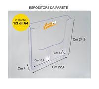 ESPOSITORE PORTA DEPLIANT DA PARETE MURO F.TO 1/3 DI A4 TASCHE AFFIANCATE