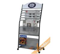 ESPOSITORE PORTA GIORNALI RIVISTE QUOTIDIANI CARRELLATO CON RUOTE HOTEL ALBERGO