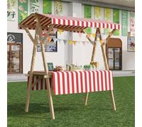 Espositore Portatile per Bancarelle del Mercato Multiuso Carrello Portavivande in Legno con Ruote Chiosco Illuminato A LED per Venditori Ambulanti Fiere Dell'Artigianato,09,120cm