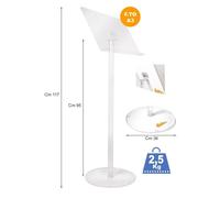 ESPOSITORE PUBBLICITARIO A LEGGIO PORTA LOCANDINE AVVISI DEPLIANT CON BASE