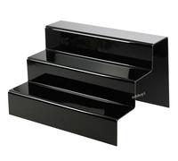 ESPOSITORE SCALETTA VETRO ACRILICO TRE GRADINI NERO PER OGGETTI MILITARIA GUERRA