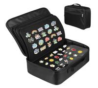 Espositore smaltato per spille, grande borsa in tessuto Oxford per spille, spille da viaggio, medaglie sportive, 12 strati di feltro, 14,6 x 10,2 x 9,9 cm, nero