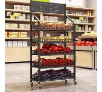 Espositori in metallo a 5 ripiani con ruote e ganci per la vendita al dettaglio di cucina, ufficio, supermercato