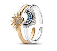 EsprAL alla mia Migliore Amica, Anello Regolabile Aperto con zircone Scintillante e lunare, Anello Scintillante Sole e Luna (Gold And Silver)