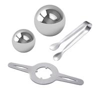 Espresso Chilling Ball, Stainless Steel 4 Pieces With Stand And Tongs No Dilution Tool, Iced Coffee Ball Metal Spheres, For Bourbon Cocktails Home Cafe Espresso Bar