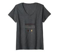Espresso Poi Prosecco: Chic Cafe Bar Wall Maglietta con Collo a V, Donna, Grigio Scuro, XL