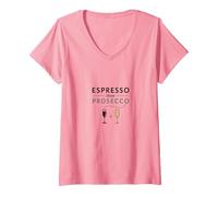 Espresso Poi Prosecco: Chic Cafe Bar Wall Maglietta con Collo a V, Donna, Rosa, S