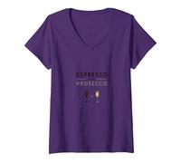 Espresso Poi Prosecco: Chic Cafe Bar Wall Maglietta con Collo a V, Donna, Viola, XXL