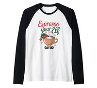 Espresso Your Elf Christmas Coffee, Giochi di Parole, Simpatico tossicodipendente dalla Caffeina Maglia con Maniche Raglan
