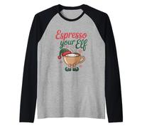 Espresso Your Elf Christmas Coffee, Giochi di Parole, Simpatico tossicodipendente dalla Caffeina Maglia con Maniche Raglan