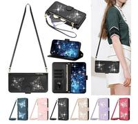 EspZanthic Custodia a portafoglio per iPhone 12, in pelle di alta qualità, con design con farfalle scintillanti, scomparti per carte di credito, funzione leggio, tasca con cerniera, chiusura magnetica