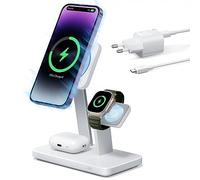 ESR Caricabatterie MagSafe con support 25W 3-in-1, Stazione di ricarica magnetica veloce 15W per iPhone 16/15/14, Apple Watch/AirPods 4/3/Pro, Made for Apple, Raffreddamento del telefono, Bianco