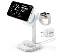 ESR Compatibile con Magsafe caricatore wireless 3 in 1, stazione ricarica wireless magnetica, Made for Apple Watch, Portatile, Ricarica rapida per iPhone serie 16/15/14/13, AirPods 4/3/2/Pro, Bianco