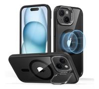 ESR Cover con Cavalletto Magsafe, Compatibile con iPhone 15, Custodia con Halolock, Protezione di Livello Militare, Supporto ad Anello per la Fotocamera Integrato,Nero Trasparente