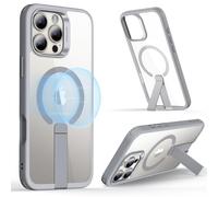 ESR Cover con supporto per iPhone 16 Pro Max, Compatibile con MagSafe, Custodia magnetica con Flickstand completamente regolabile, Protezione di livello militare, Antiurto, Grigio Trasparente