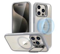 ESR Cover per iPhone 15 Pro con Cavalletto Magsafe, Custodia con Halolock, Protezione di livello militare, Supporto ad anello per la fotocamera integrato,Grigio Trasparente